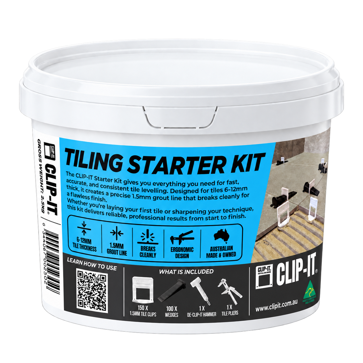 CLIP-IT 1.5 mm starter kit bucket with the new Tiling Starter Kit label