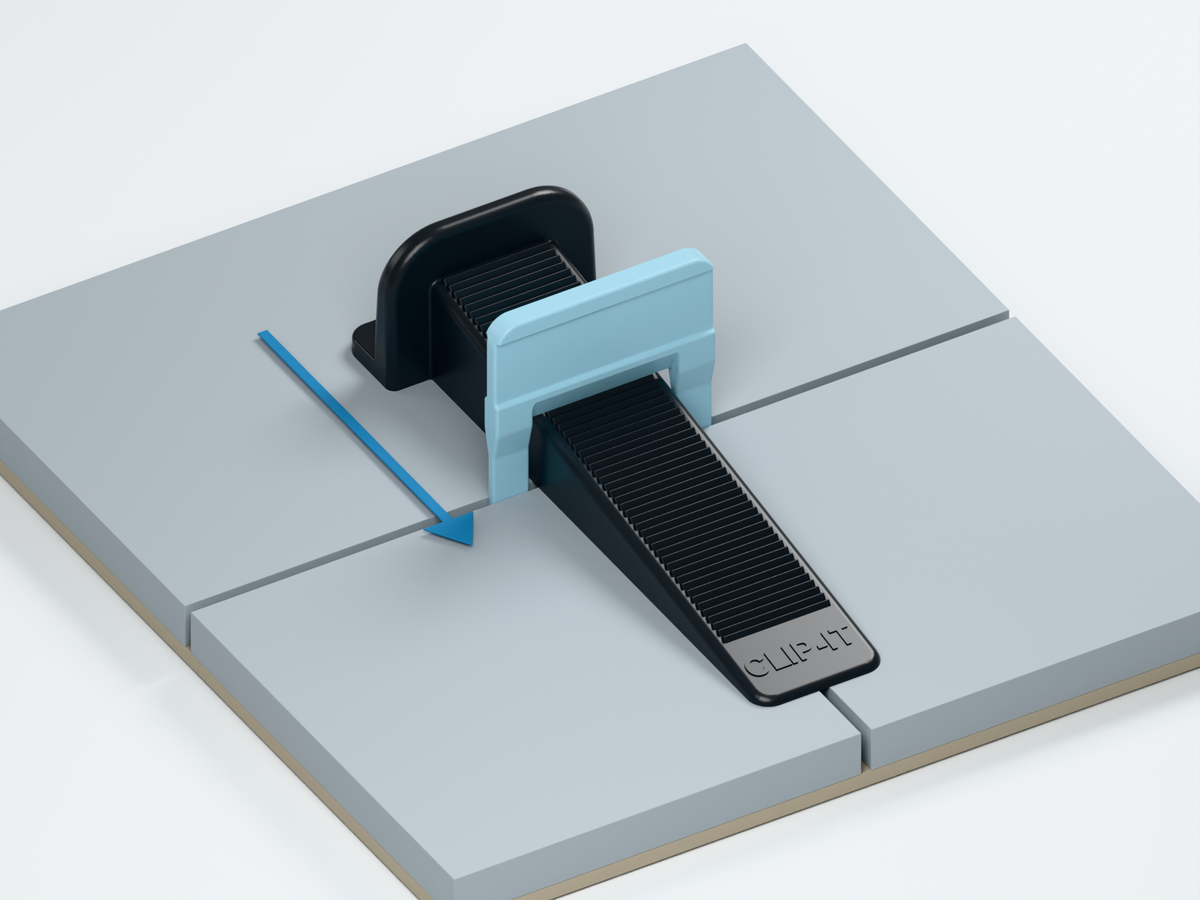 Insert and tighten the wedges — 1.5 mm brick & herringbone tile clips