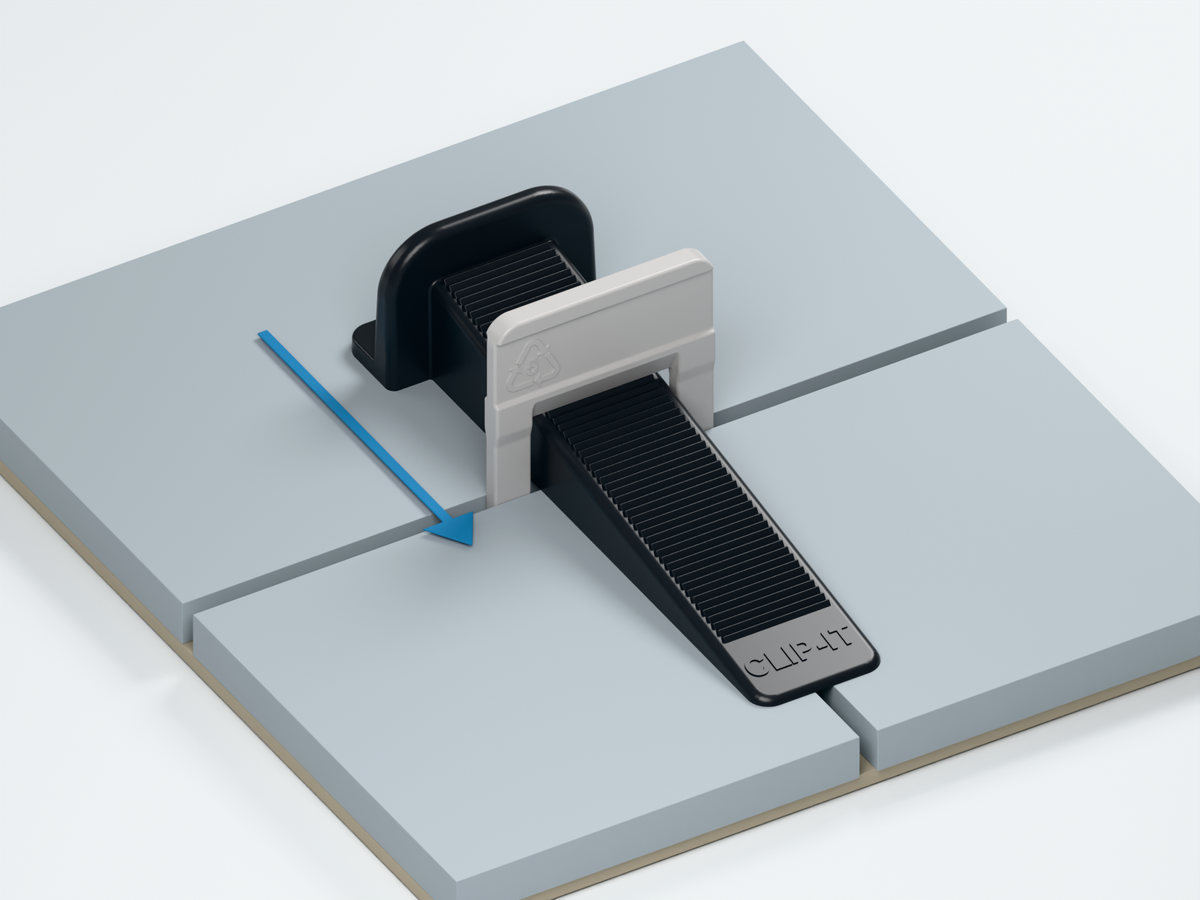 Insert and tighten the wedges — 3 mm brick & herringbone tile clips